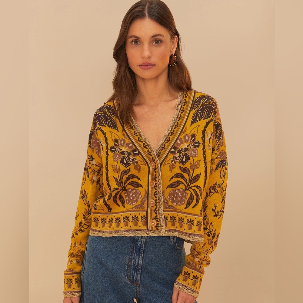Farm Rio: Yellow Golden Oasis Knit Cardigan - Picture 4 of 10